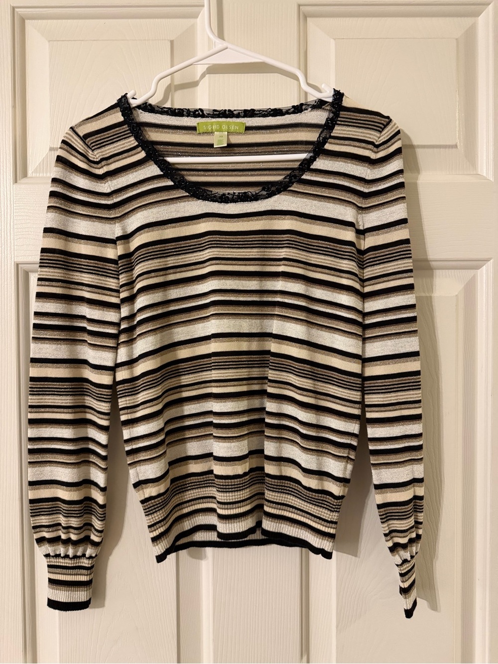 Vintage Sigrid Olsen lace-trimmed metallic striped sweater - size XS